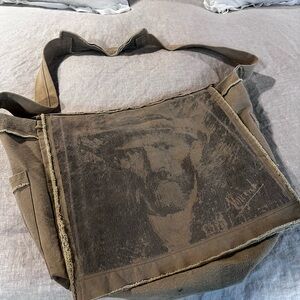 Magnolia Pearl Olive Canvas Shoulder Messenger Bag with Distressed Portrait